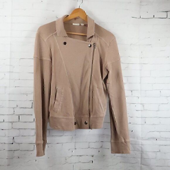 BP TAN ZIP UP LONG SLEEVE LIGHTWEIGHT MOTO JACKET SIZE MEDIUM - Picture 1 of 7